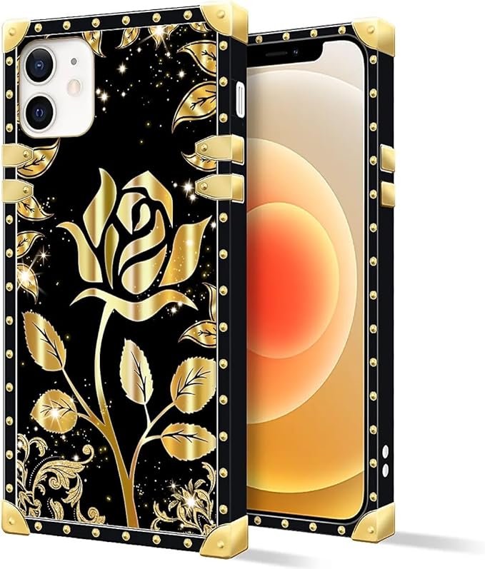 Compatible with iPhone 11 Case, Shine Gold Rose Luxury Golden Decoration for Girl Women Soft TPU Shockproof Protective Hard PC Back for iPhone 11