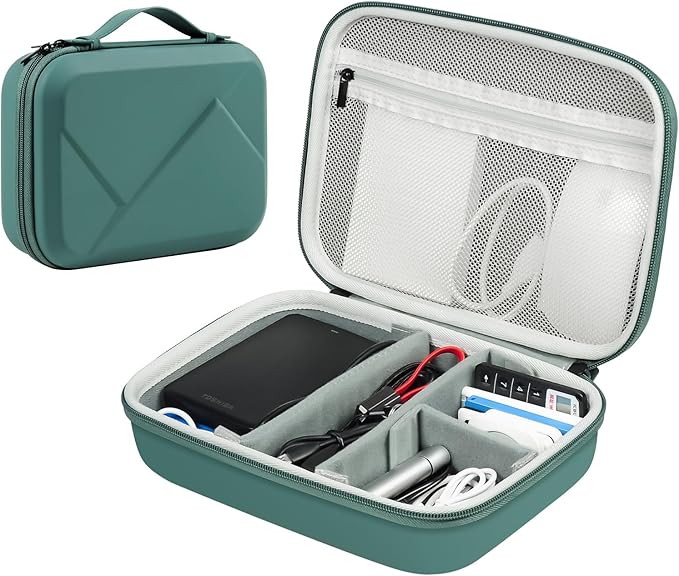 EVA Electronic Accessories Storage Case Large Shockproof Waterproof Storage Bag for Electronics Organizer Portable Cable Storage Bag for Travel or Work (Green, Single Layer)