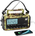 Raynic Weather Radio, 12000mAh Hand Crank Emergency Radio, 6 Ways Powered AM/FM/SW/NOAA Weather Alert Radio with Flashlight, Cell Phone Charger and SOS Siren for Power Outages (Camo-Green-LCD Display)