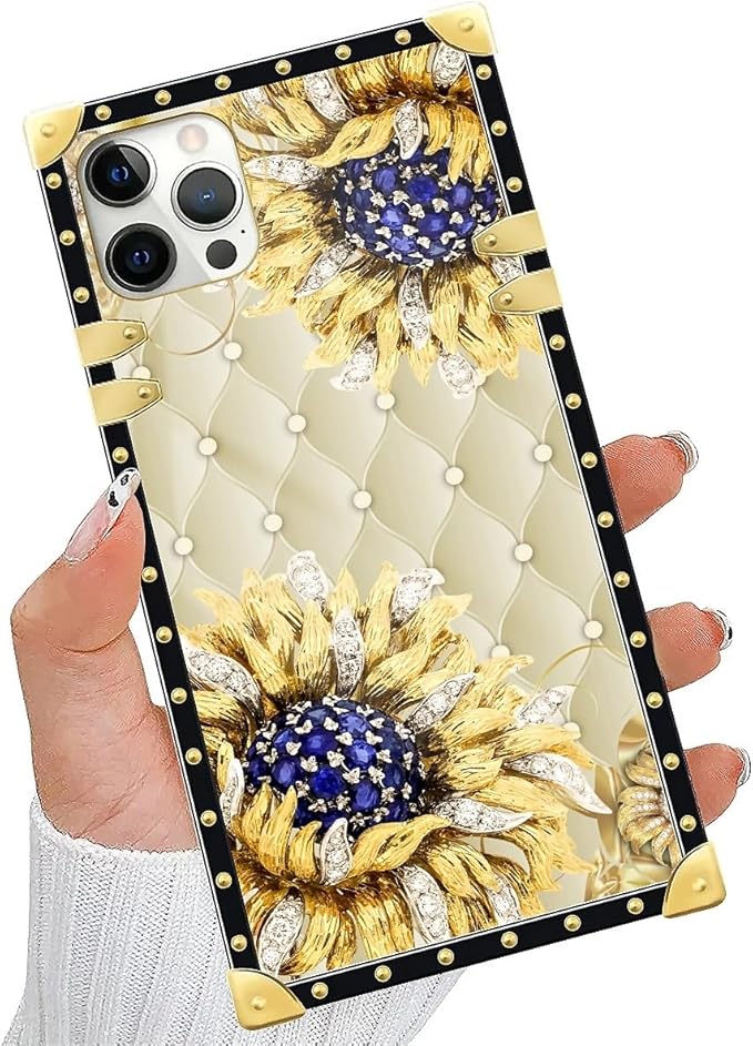 Compatible with iPhone 11 Pro Max Case, Sunflower Diamonds Leather Luxury Golden Decoration for Girl Women Soft TPU Shockproof Protective Hard PC Back for iPhone 11 Pro Max