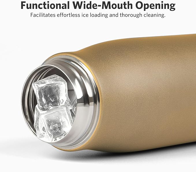12 oz Insulated Water Bottle, Dusgut Wide Mouth Water Bottle,Stainless Steel,Wide Mouth Portable Lid, Gold