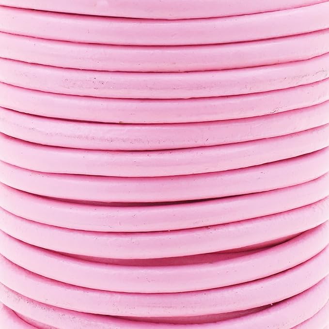 Mandala Crafts Round Genuine Pink Leather Cord for Jewelry Making – 4mm Cowhide Leather Rope String Lace for Kumihimo – 11 Yards Cowhide Craft Cording Spool