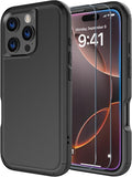 for iPhone 16 Pro Max Case [Shockproof] [Dropproof] [with Screen Protector ] Heavy Duty Protection Phone Case Cover for iPhone 16 Promax- Black