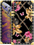 Compatible with iPhone XR Case, Pink Golden Chain Tropical Flower Luxury Golden Decoration for Girl Women Soft TPU Shockproof Protective Hard PC Back for iPhone XR
