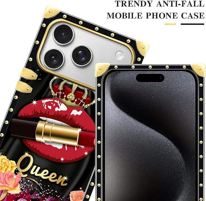 for iPhone 17 Pro Max Case Luxury Golden Decoration for Girl Women Soft TPU Shockproof Protective Hard PC Back for iPhone 17 Pro Max Crazy Pattern Queen Lip Crown Leopard Print