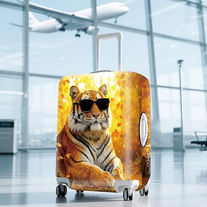 ANNA QUEEN Funny Cool Tiger Travel Luggage Cover -Stretchable Airplane Suitcase Protector Sleeve,Universal Washable Fit for 20-26 Inch Checked Baggage,Water Resistant Durable Luggage Protector