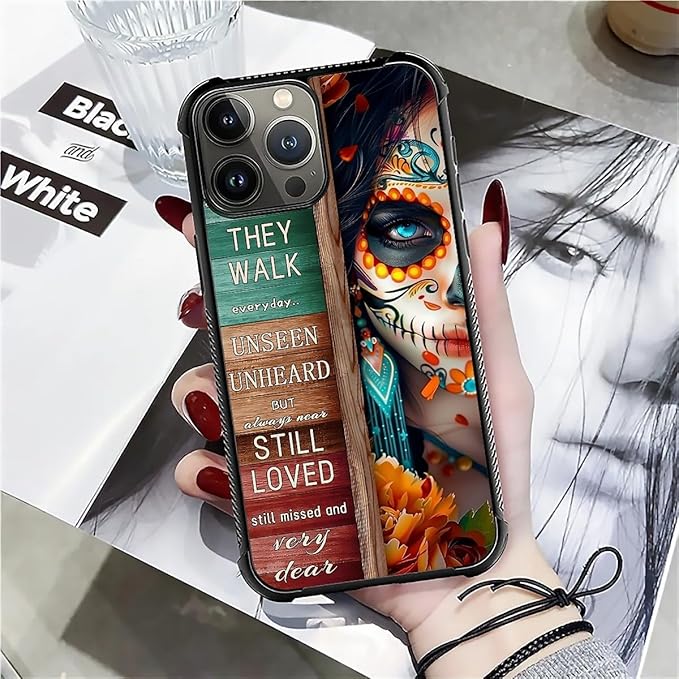 for iPhone 16 Pro Max Case, Sugar Skull Day of Death Halloween Pattern Graphic Design Girl Boy Soft Silicone Hard Acrylic Shock Protection for iPhone 16 Pro Max