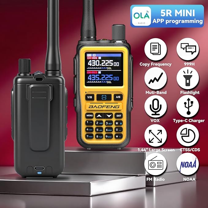 BAOFENG UV5RMINI Two Way Radio NOAA Weather Radio Dual PTT 999CH Survival APP Programming Copy Frequency Ham Radio (Orange)