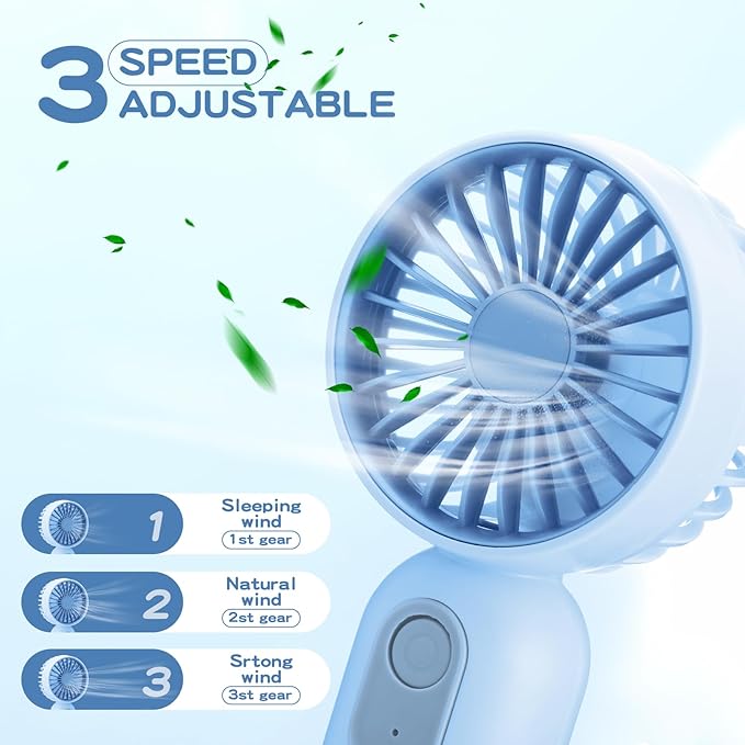 Rossesay 6 Pcs Mini Portable Fan Bulk Cute Handheld Lightweight Small Little Personal Hand Eyelash Fan 3 Speeds USB Rechargeable for Women Men Indoor Outdoor Makeup Travel (Blue)