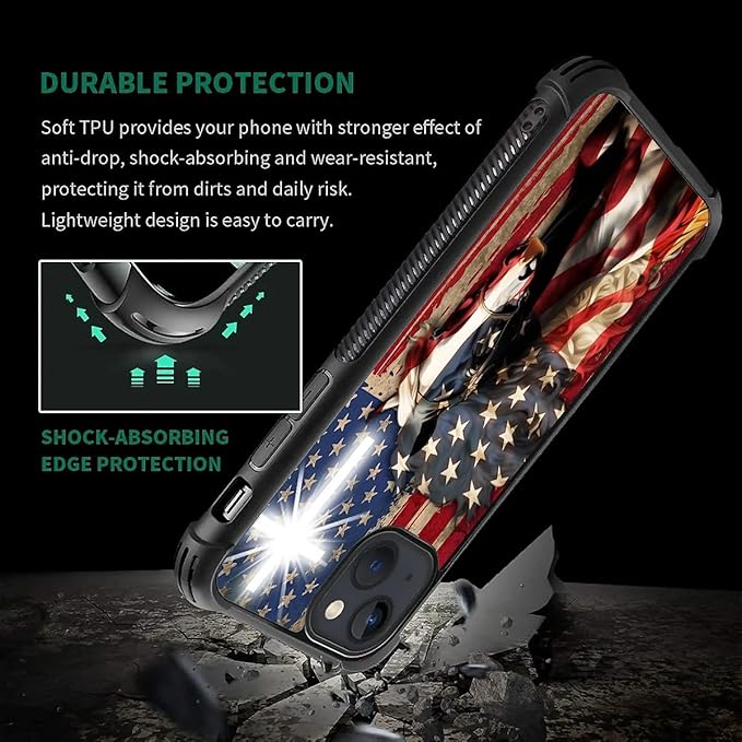 for iPhone 15 Plus Case, Red American Flag Horse Cross Pattern Made of Soft Silicone Hard Acrylic Shock Protection for iPhone 15 Plus