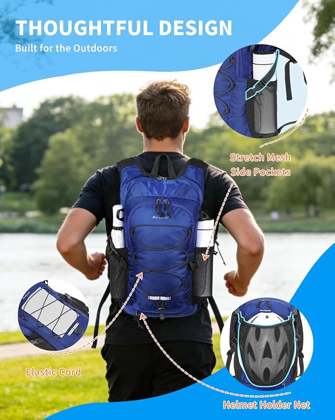 Blue Quartz Hydration Backpack with 2L Water Bladder, 18L Hiking Backpack for Women Men, Lightweight Water Pack with Phone Pocket for Quick Access, Hydration Pack for Cycling, Running, Biking
