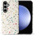 for Samsung Galaxy S24 Plus Case,HL2 Beige Flower Branch Hybrid 2 Layer Hard Shell Silicone Protective Pattern Design Case