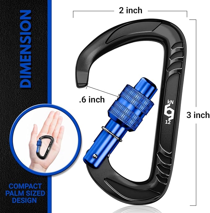 Rhino Produxs 12kN (2697 lbs) Heavy Duty Carabiner Clips, for Securing Pets, Outdoor, Camping, Hiking, Hammock, Dog Leash Harness, Keychains