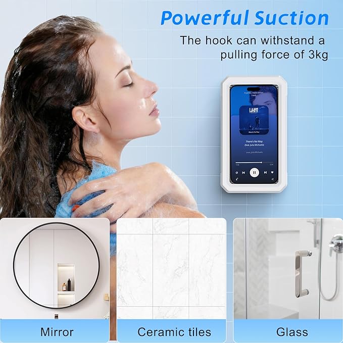 Shower Phone Holder Waterproof,480° Rotatable, Multi-Angle Adjustable Wall Mounted Phone Holder for Bathroom Bathtub Kitchen Mirror, Compatible with All 4-7" Smartphones