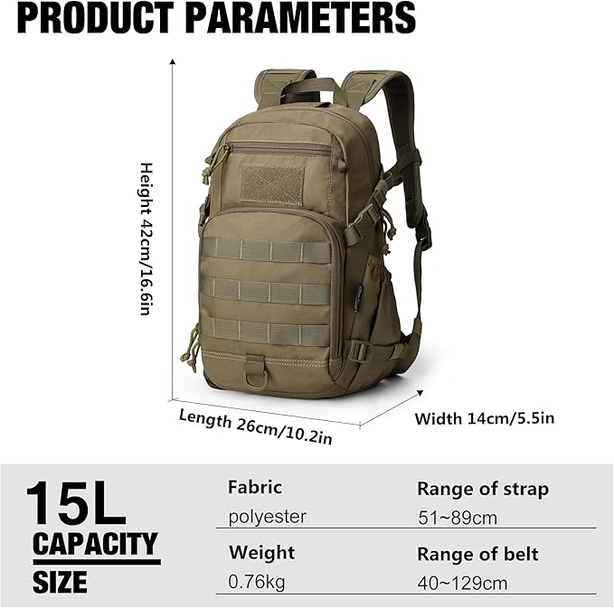 Mardingtop Small Tactical Backpack,Molle Hiking Backpack for Backpacking,Cycling and Biking,15L/25L Backpack