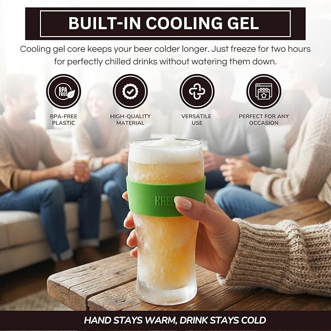 Frozen Pint Beer Glasses - Freezable Mugs Freeze Chiller, Birthday Gifts Him, Men, Dad, Guys, Cooling Cups 12oz Unbreakable Tritan Acrylic, Double Walled Insulated Glass Gift, Iced Coffee Tumbler