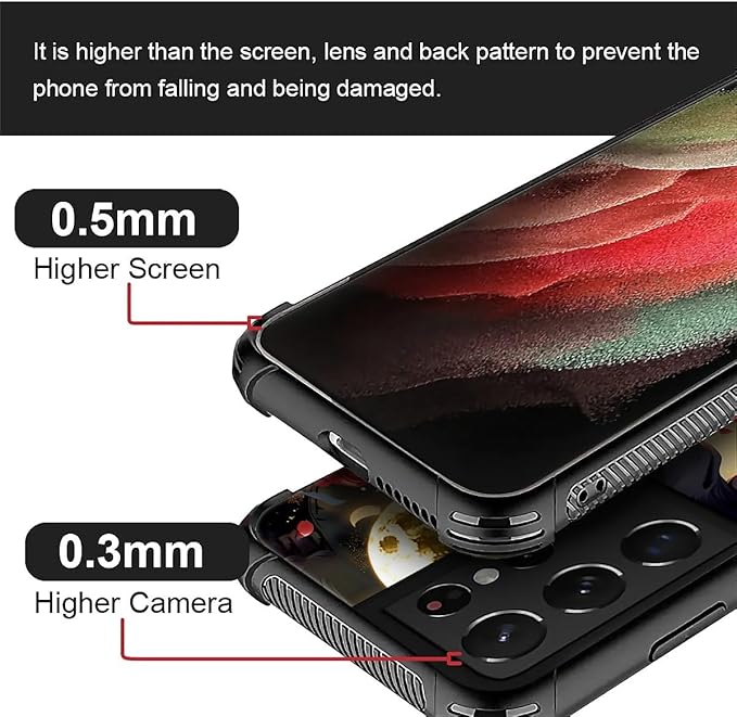 for Samsung Galaxy S21 Ultra Case, Black White Wolf Moon Flower Rose Pattern Graphic Design Girl Boy Soft Silicone Hard Acrylic Shock Protection for Samsung Galaxy S21 Ultra