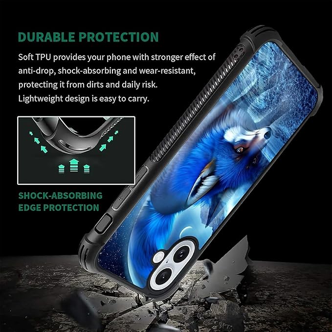 for iPhone 16 Plus Case, Snowy Mountain Fox Lake Pattern Graphic Design Girl Boy Soft Silicone Hard Acrylic Shock Protection for iPhone 16 Plus
