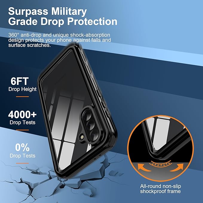 for Samsung Galaxy A37 A36 5G Phone Case with Built-in Screen Protector, Waterproof Case Rugged Full Body Underwater Dustproof Shockproof Drop Proof Protective Cover for Samsung A37 A36 5G, Black