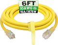 POWGRN 6 Ft 10AWG Outdoor Extension Cord Waterproof Heavy Duty 10 Gauge 3 Prong, Flexible Cold-Resistant Power Cord Indoor & Outside with Lighted Indicator End, 15Amp 1875W SJTW Yellow ETL Listed