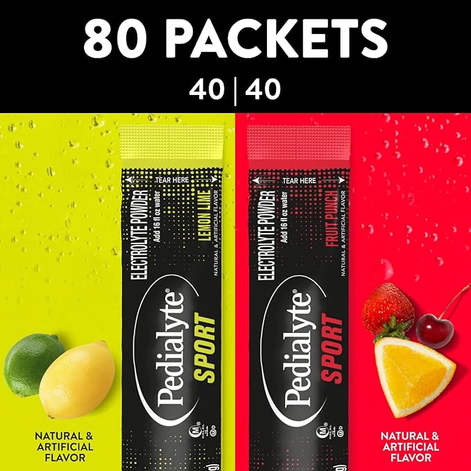 Pedialyte Sport Electrolyte Powder Packets Hydration Station, Variety Pack, 80 count