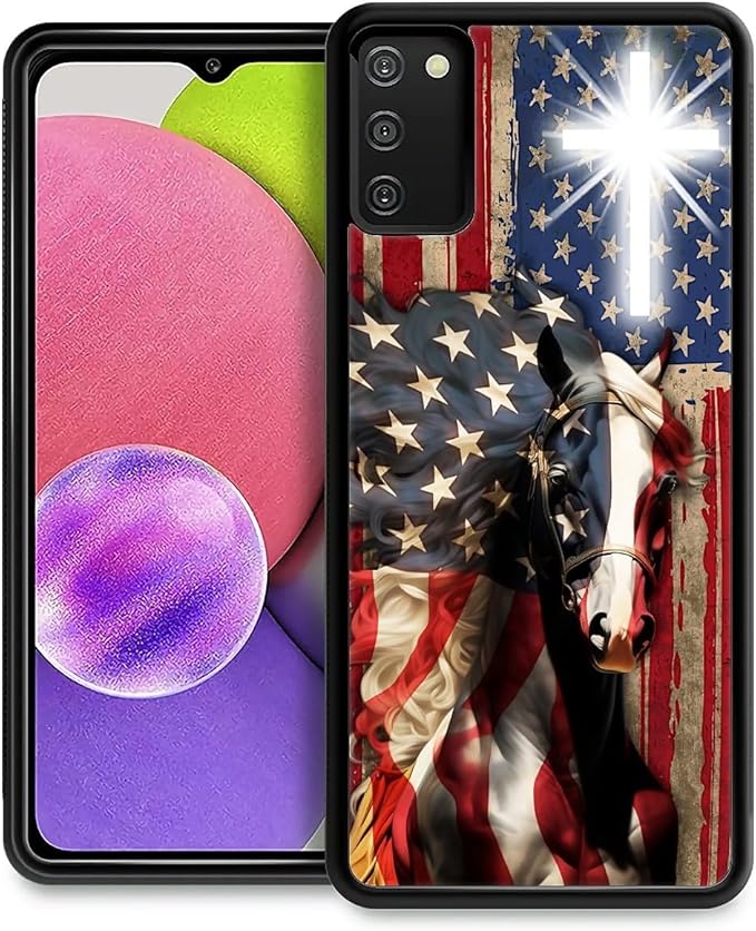 for Samsung Galaxy S20 FE Case, Red American Flag Horse Cross Pattern Graphic Design Girl Boy Soft Silicone Hard Acrylic Shock Protection for Samsung Galaxy S20 FE