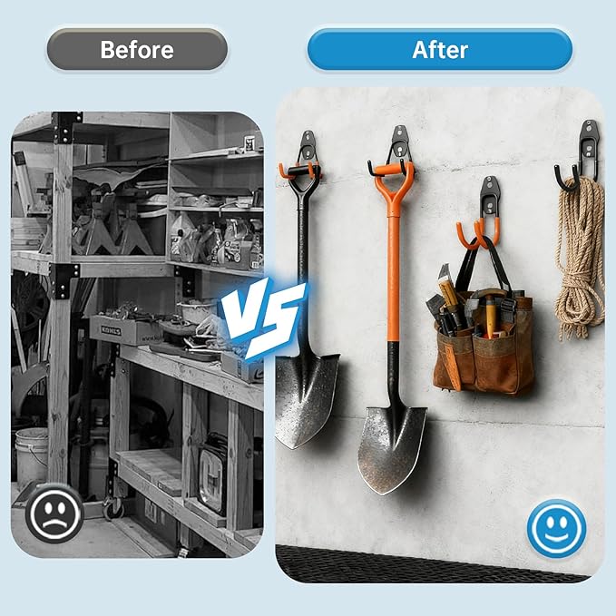 GeeWatom 2 Pack Garage Storage Utility Hooks，Garage Garden Tool Organizer，Steel Wall Mount Hooks, Garden Small U Hooks (Orange)