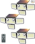 4500LM Solar Lights Outdoor Waterproof, 254 LED Solar Flood Lights Outdoor with 2 Motion Sensor, 4 Heads Security Light with Remote Control for Yard Outside House Garage 3 Pack