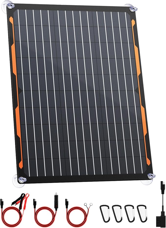 FlexSolar 20W 12V Solar Panel Charger Kit with Built-in Charge Controller - Portable Waterproof Solar Trickle Charger Battery Maintainer, Cig Plug & Alligator Clips for Car, Boat, RV, Tractor