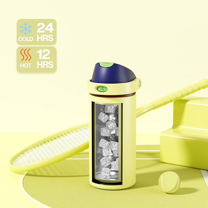 POWCAN 18 oz Insulated Stainless Steel Water Bottle: 2-in-1 Push-Button Spout & Quick-Flip Straw, Leakproof, Cold 24Hrs, Lockable, Fits Car Cup Holder, Ideal for Travel, Sports, Gift (Infinity Beam)