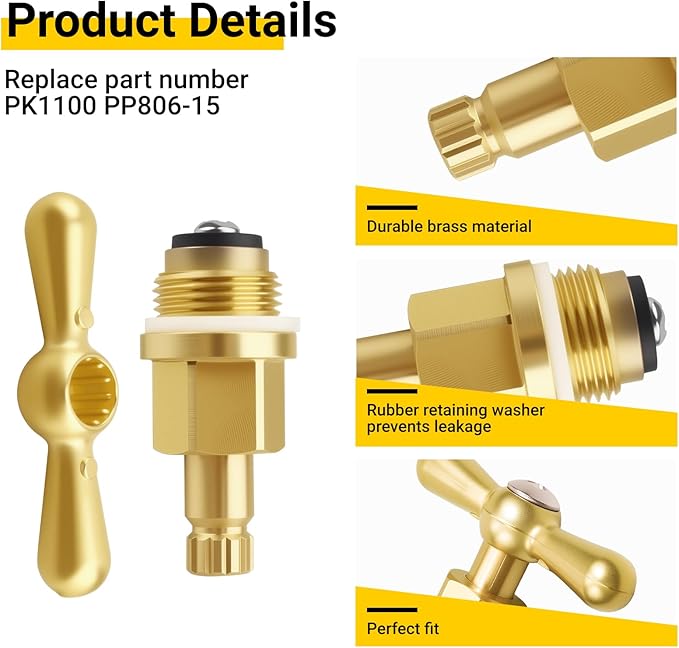 Brass Globe Valve Faucet Stem and Bonnet Replacement Kit with Waterproof Tape PP806-15 Handle for Arrowhead PK1100 Hose Bibs, Boiler Drains, Sill Faucets