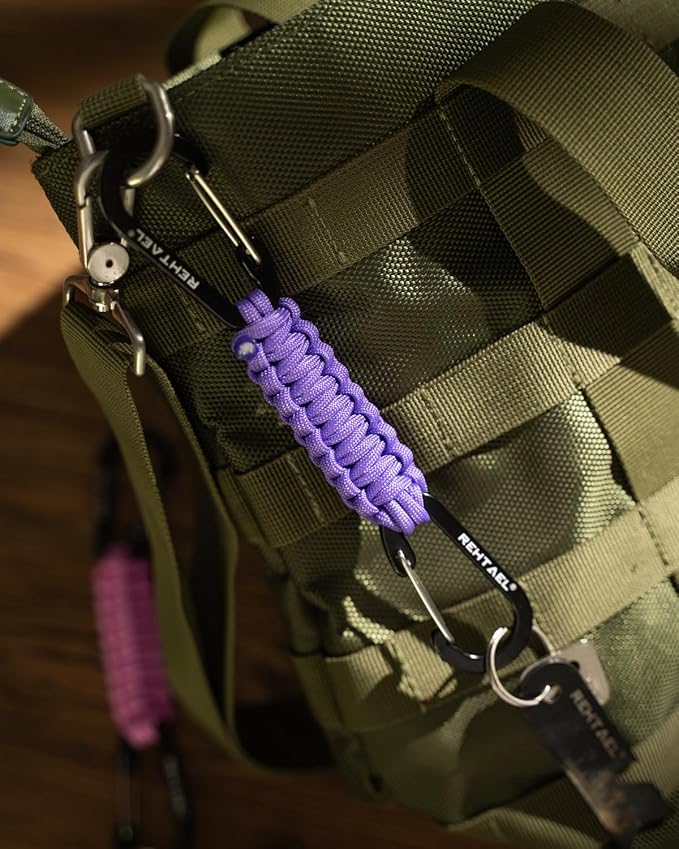 Paracord Braided Carabiner Keychain Lanyard Strap, Hanger Stroller Hook w/2 Carabiner Clips for Water Bottle Backpack