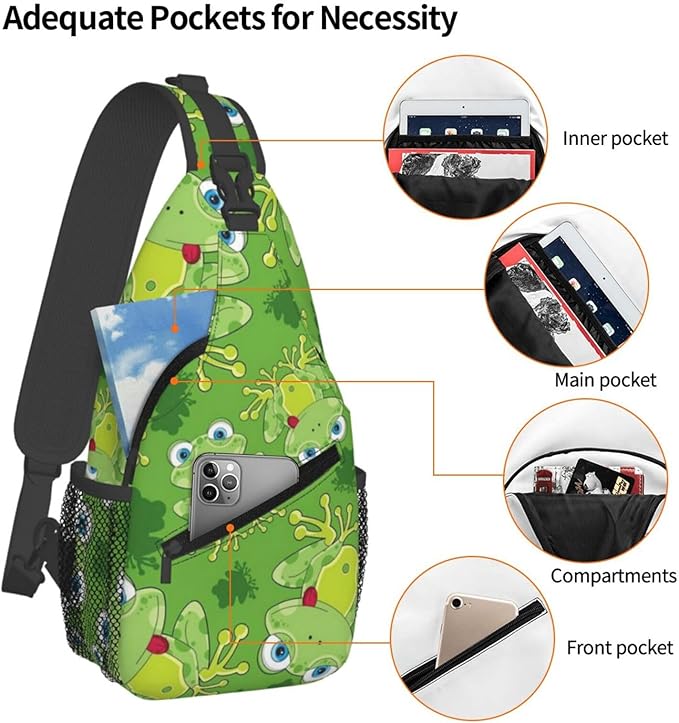 Cute Frog Sling Bag For Women & Men - Fashion Cartoon Frogs Backpack, Crossbody & Shoulder Bag - Travel & Hiking Daypack