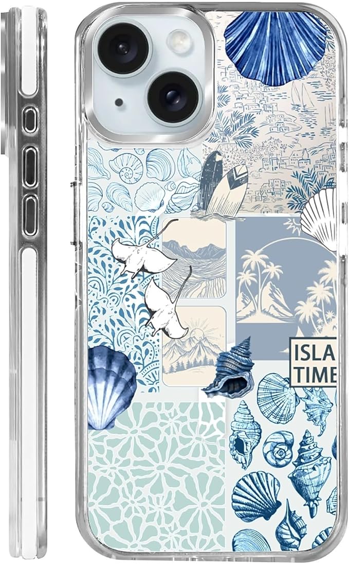 Case for iPhone 15,[Compatible with MagSafe],Sea Life Ocean Waves Seashell Collage Phone Case Design，for Women Girls Magnetic Clear Cover - Slim, Sleek, & Shockproof Protection