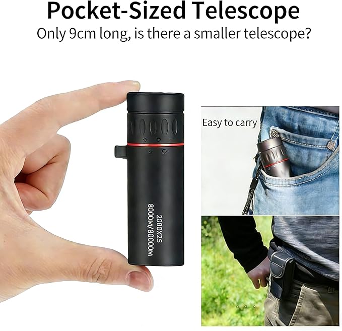 Mini Monocular Telescope with Phone Adapter, 25X Magnification Portable Single Tube for Hiking, Bird Watching, Stargazing, and Outdoor Adventures