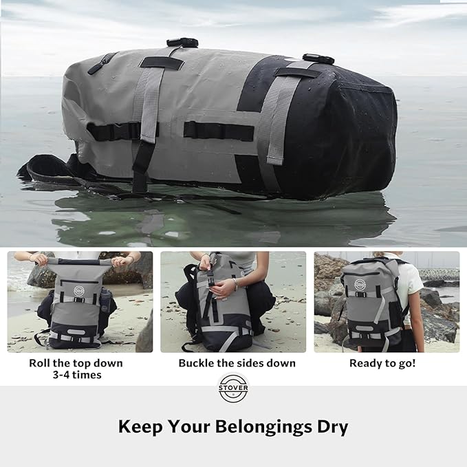 STOVER 5/10/25/30/40/55L Waterproof Dry Bag- Roll-Top Backpack w/Phone Case- Kayaking, Hiking, Camping, Boating- Men/Women