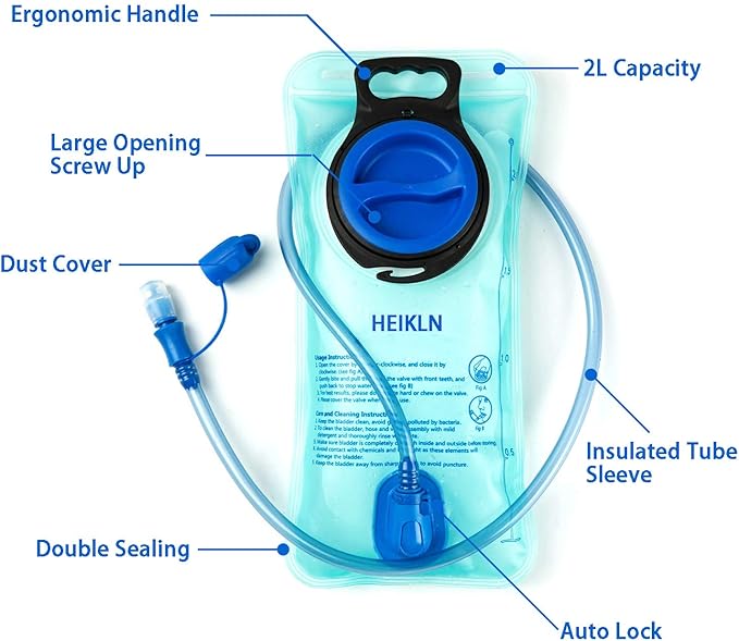 HEIKLN Hydration Bladder 1.5L-2L-2.5L-3L,Leak Proof Water Reservoir, BPA Free Military Water Storage Bladder Bag Hydration Pack Replacement Easy Clean for Bicycling Hiking Camping Hunting Running