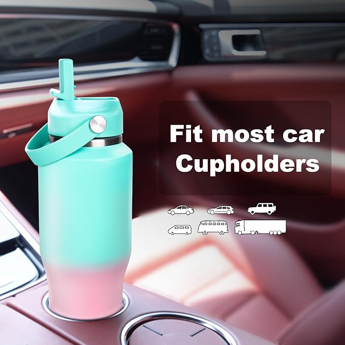 ABOTOCUP 32oz Insulated Water Bottle, Fit in Any Car Cup Holder, Water Bottle with Straw Lids, Stainless Steel Insulated Water Flask Double Wall Leak-proof BPA Free to Keep Cold&Hot