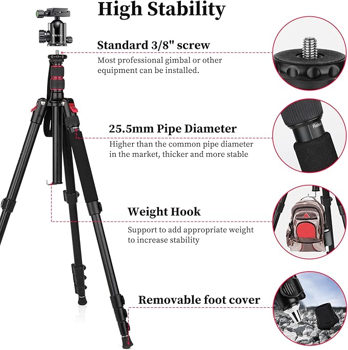 Professional Tripod for Camera, Victiv 81 inch Aluminium Compact Travel Camera Tripod Monopod Heavy Duty with Phone Mount, Compatible with Canon Nikon Sony