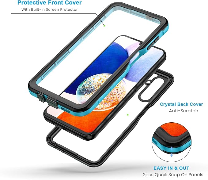 Lanhiem for Samsung Galaxy A14 5G Case, IP68 Waterproof Dustproof, Built-in Screen Protector, Heavy Duty Full Body Protective Phone Case for Galaxy A14 5G, Blue/Clear
