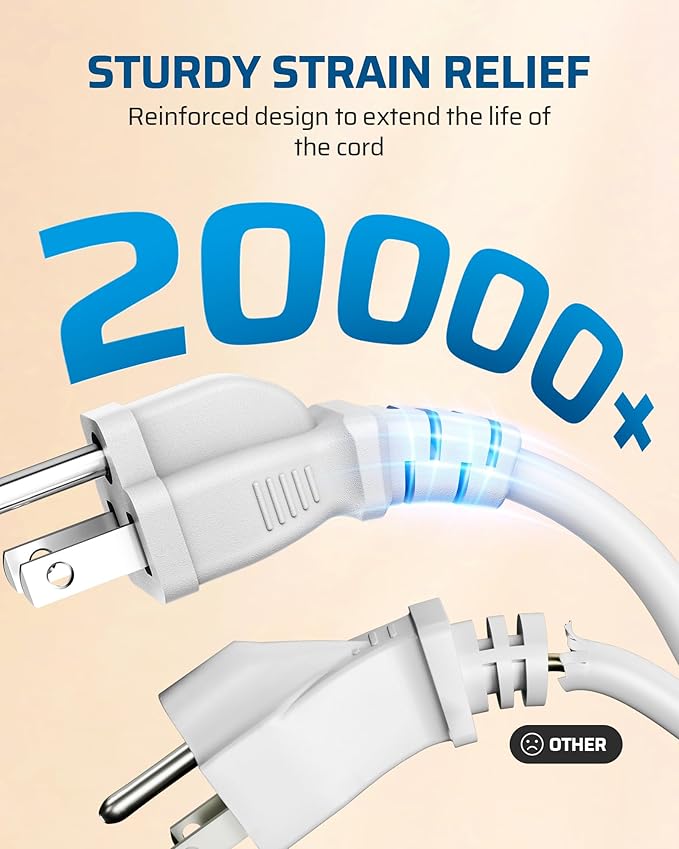 DEWENWILS Short Extension Cord, 1 Foot Power Cord, 16 AWG SJTW Weatherproof Extension Cable for Indoor Use, 3 Prong Grounded Outlets Plugs, NEMA 5-15P to NEMA 5-15R, White, UL Listed,4 Pack
