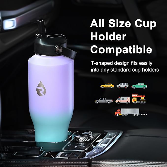 RAYMYLO 40 oz Insulated Water Bottle with Straw fit in Car Cup Holder, Triple Wall Vacuum Stainless Steel(Cold 48 hrs, Hot 24 hrs), Leakproof & Non-BPA, Hydro Travel Flask with Straw and Spout Lid