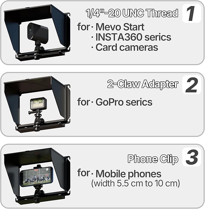 Cell Phone Fence Mount with Shade Game Recording Mounting Kit Compatible with iPhone, Mevo Start, Insta 360 and Other Action Cameras for Recording Baseball (Upgrade Style)