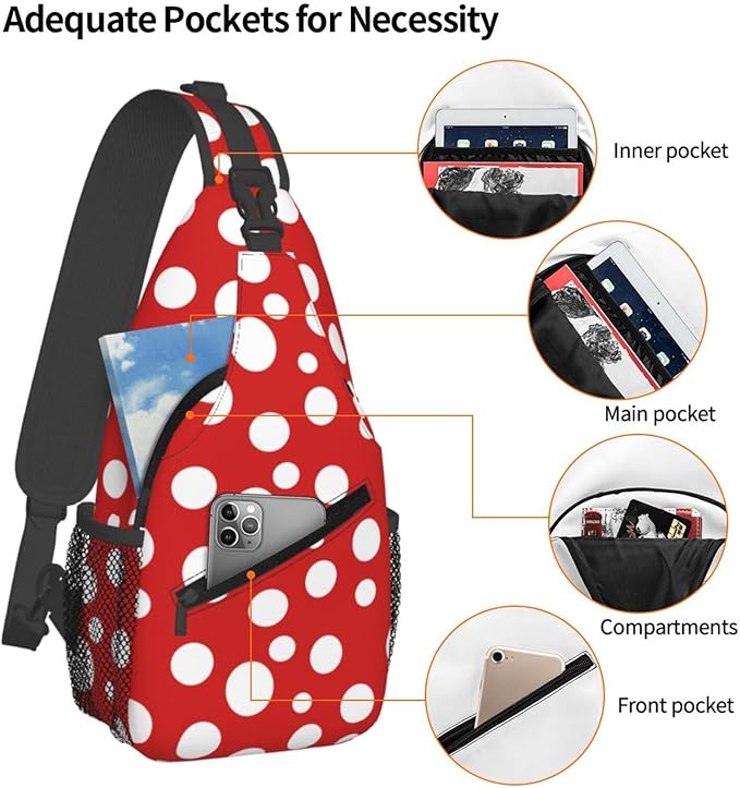 Mushroom Dots Sling Bag For Women Men Fashion Backpack Crossbody Red Mushroom Shoulder Bag Sling Backpack Chest Bag Travel Hiking Casual Sport Daypack