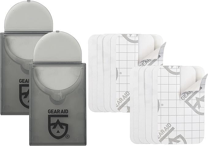 GEAR AID Tenacious Tape Mini Patches with Peel-and-Stick Adhesive to Fix Holes and Tears in Winter Gear, Down Puffer Jackets, Sleeping Bags, Tents, and Rain Gear, Clear, 2 Pack