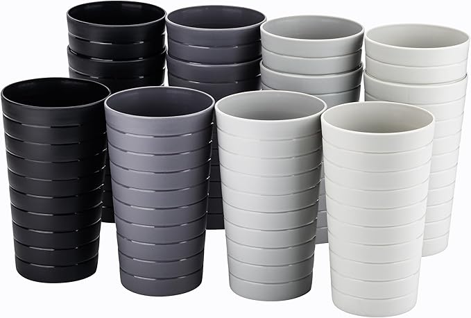 KX-WARE Mixed Drinkware 22-ounce Plastic Tumblers/Drinking Glasses/Party Cups/Iced Tea Glasses Set of 12 Grey Stone | Unbreakable, Dishwasher Safe, BPA Free