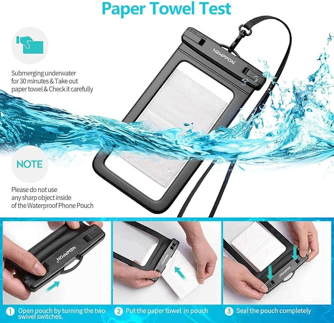 4 Pack 8.5“ Waterproof Cell Phone Pouch - Underwater Dry Bag Case Lanyard - Water Proof Clear Holder Protector for iPhone 16 15 14 Pro Max Plus Samsung Galaxy S25 S24 Ultra Note for Beach Swimming