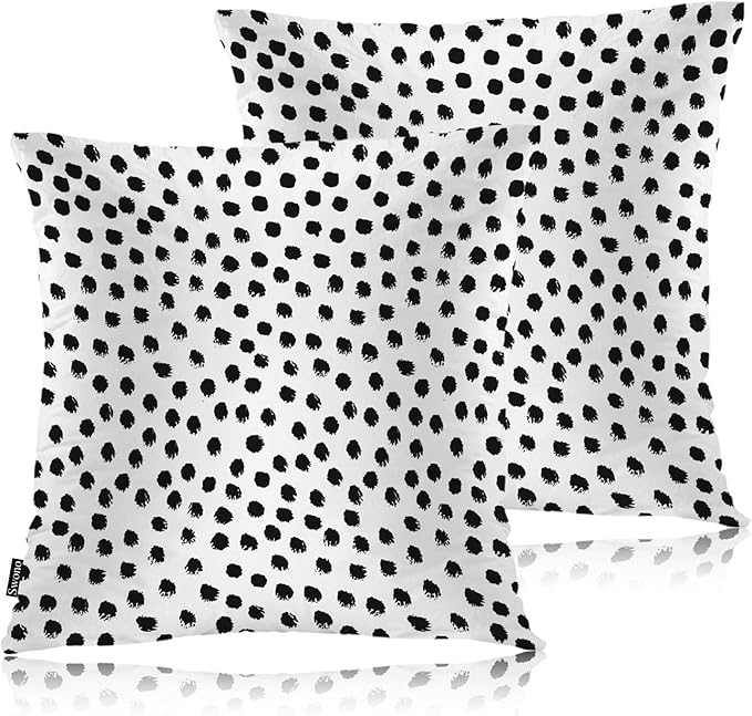 Swono Polka Dots Decorative Throw Pillow Covers Pack of 2, Abstract Messy Black Dots Doodle Stain Pillow Cushion Cases 18"X18", Square Pillowcases Decoration for Sofa Couch Bedroom Living Room Car