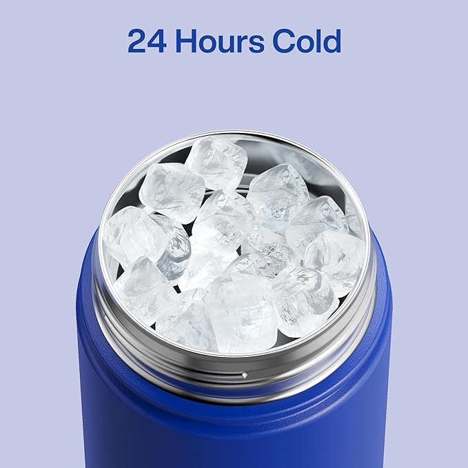 ENCOOL Insulated Water Bottle with Straw Stainless Steel Water Bottle, Leak-Proof, BPA-Free, Double Wall Vacuum Keeps Cold for 24 Hours for Sports, Travel, School (26 oz, Beaucoup Blue)