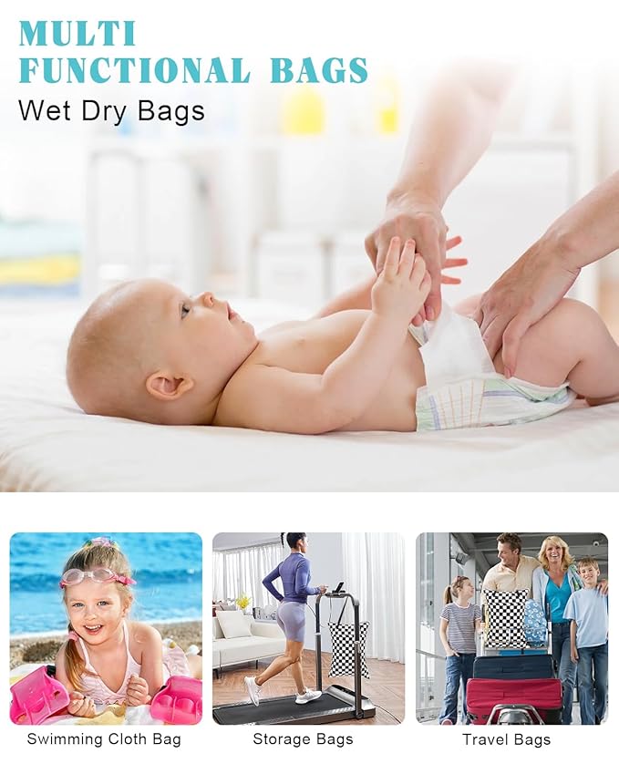 ALVA ALVABABY 2 Pack Large Wet Dry Bag Waterproof Hanging Cloth Diaper with Double Zippered Pockets 25x18 inches Laundry Bag 2HL01